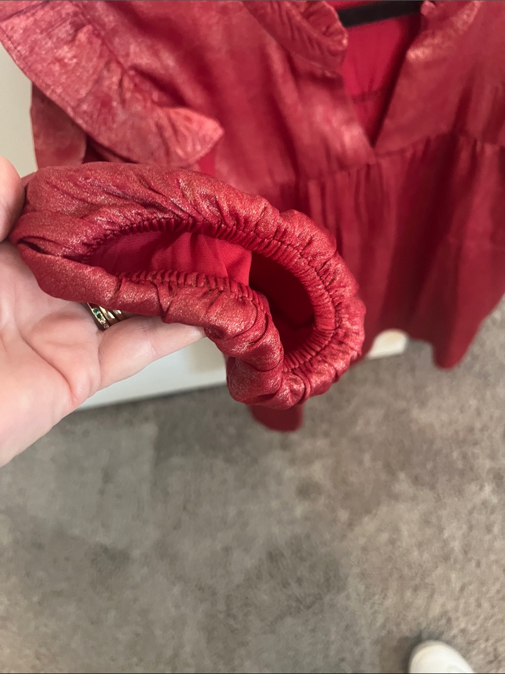 Michelle McDowell Ruffle Sleeve Blouse Women’s XL Red Shimmer Boho Top - Picture 4 of 5